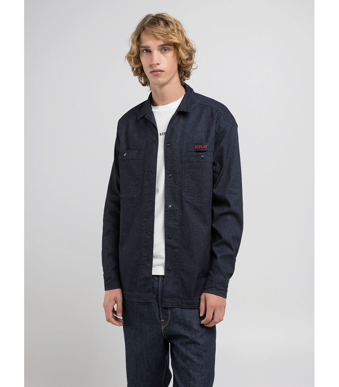 リラックスフィット レタリングデニムシャツ 詳細画像 ダークブルー 5